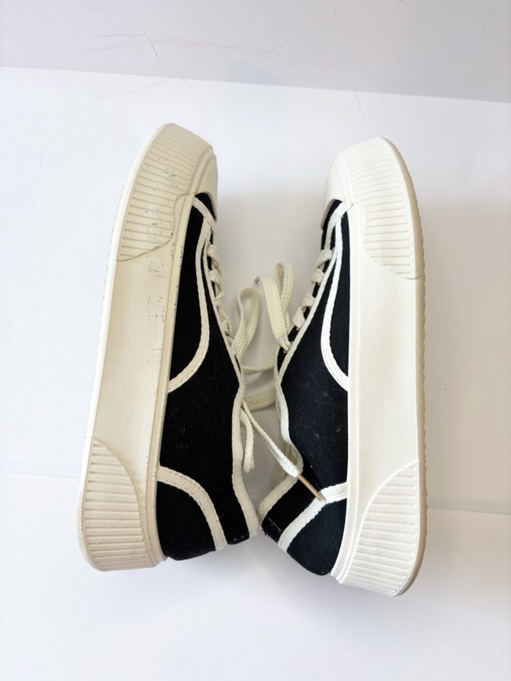 Chunky Platform Sneakers Womens 39 Black White Canvas Lace Up Streetwear Shoes - Picture 7 of 14